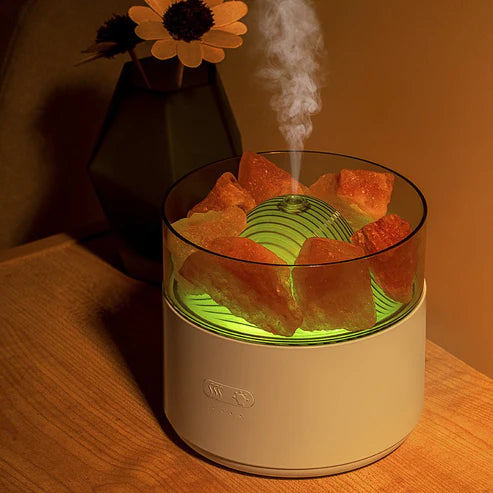 Cool-Mist Impeller Air Humidifier Crystal Salt Aroma Diffuser Incense Machine Fogger Essential Oil Lamp Difusor Ambient Light